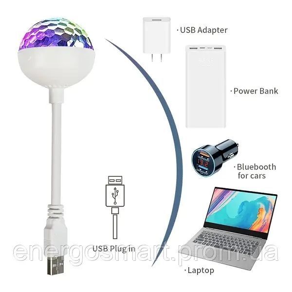 Energolux QR-223 LED 12 режимів, RGB, диско-куля USB для дома та авто, cвітломузика з пультом, лазерний диско проектор 360&deg; з QR-223 фото