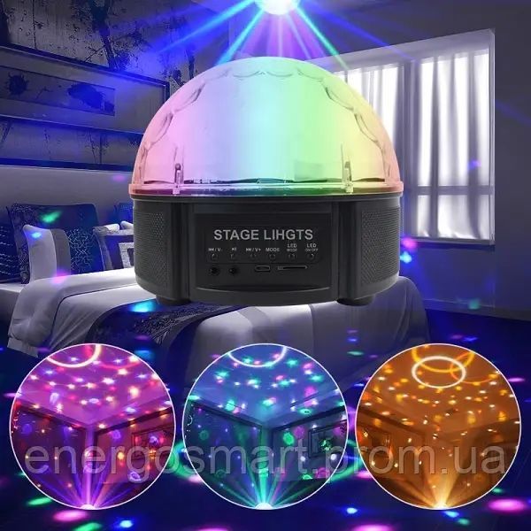 Energolux QR-115 12 кольоровий, стерео LED RGB, Bluetooth диско-куля, cвітломузика з пультом, лазерний диско проектор 360&deg; з QR-115 фото