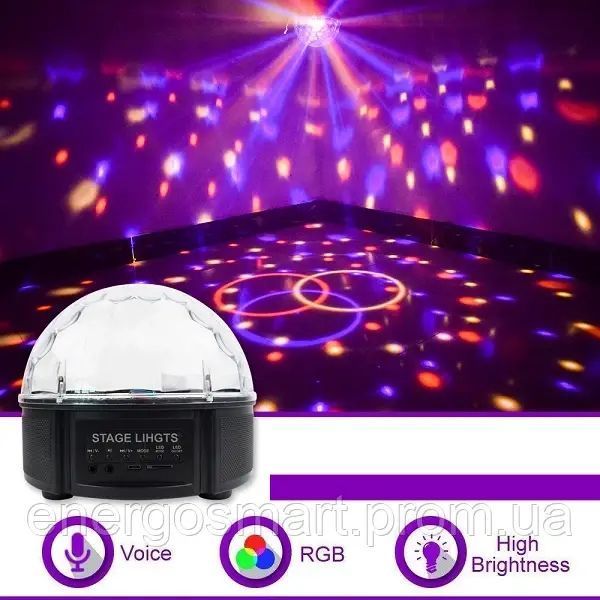 Energolux QR-115 12 кольоровий, стерео LED RGB, Bluetooth диско-куля, cвітломузика з пультом, лазерний диско проектор 360&deg; з QR-115 фото