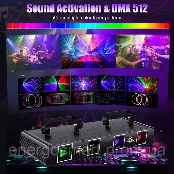 Energolux DJ-503 cвітломузика, лазерний диско проектор 360&deg; з 4-х променевим рухливим ефектом RGB, активація під ритм музики, DJ-503 фото