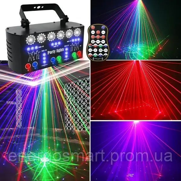 Energolux DJ-532 LED, 27 об&rsquo;єктивів, повноцінна RGBWP,ультрафіолет, стробоскоп, cвітломузика з пультом, лазерний диско проектор DJ-532 фото