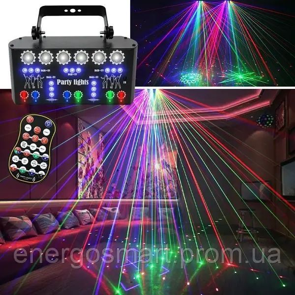 Energolux DJ-532 LED, 27 об&rsquo;єктивів, повноцінна RGBWP,ультрафіолет, стробоскоп, cвітломузика з пультом, лазерний диско проектор DJ-532 фото