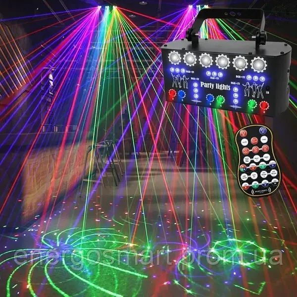 Energolux DJ-532 LED, 27 об&rsquo;єктивів, повноцінна RGBWP,ультрафіолет, стробоскоп, cвітломузика з пультом, лазерний диско проектор DJ-532 фото