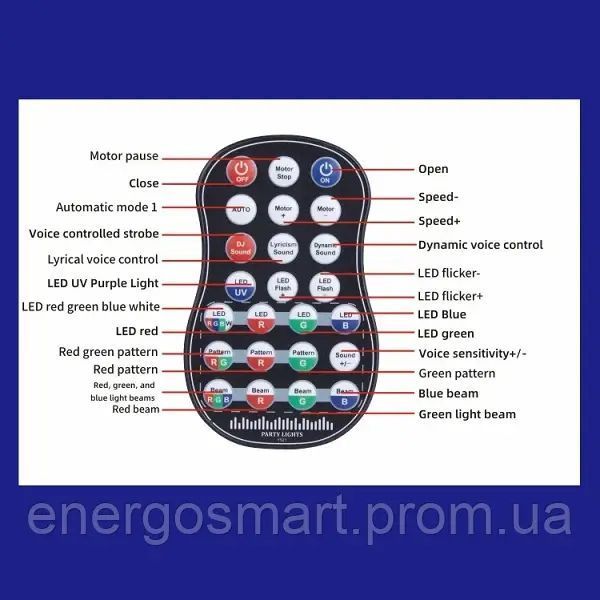 Energolux DJ-537 LED, 4v1, повноцінна RGB, стробоскоп, УФ ефекти, cвітломузика з пультом, лазерний диско проектор 360&deg; з рухливим ефектом, активація під ритм музики, DMX512 DJ-537 фото