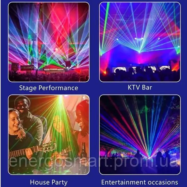 Energolux DJ-537 LED, 4v1, повноцінна RGB, стробоскоп, УФ ефекти, cвітломузика з пультом, лазерний диско проектор 360&deg; з рухливим DJ-537 фото
