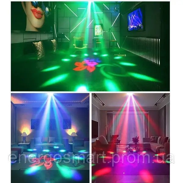 Energolux DJ-533 LED+Laser, 7v1, повноцінна RGBW, стробоскоп, cвітломузика з пультом, лазерний диско проектор 360&deg; з рухливим DJ-533 фото