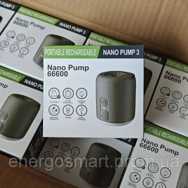 Міні насос для матрасів, килимків 4в1 Energolux Nano Pump 2.1 туристичний, портативний на магніті з ліхтарем 180л/хв на 1600 мАг Energolux Nano Pump 3 фото