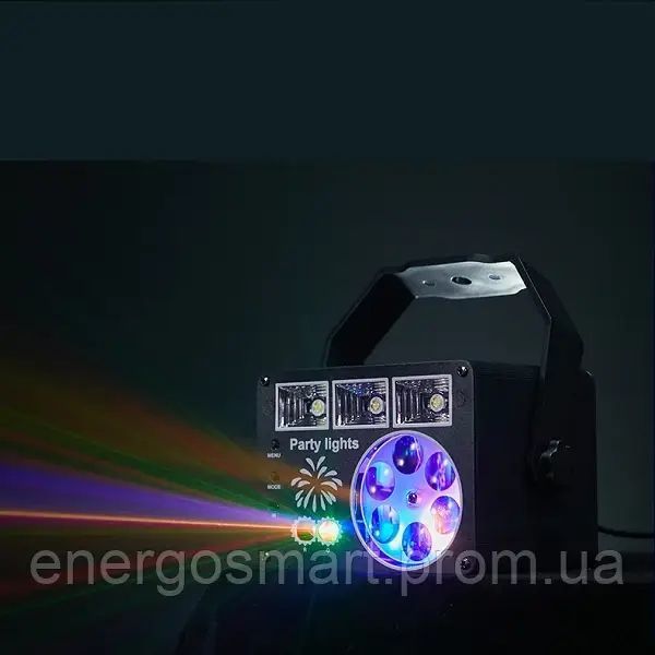Energolux QR-432 LED+Laser, 3v1, RGB, стробоскоп, cвітломузика з пультом, лазерний диско проектор 360&deg; з рухливим ефектом, QR-432 фото
