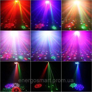 Energolux DJ-726 LED, 4v1, повноцінна RGBW, стробоскоп, cвітломузика з пультом, лазерний диско проектор 360&deg; з рухливим ефектом, DJ-726 фото