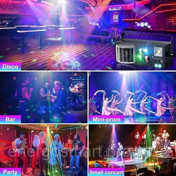 Energolux DJ-726 LED, 4v1, повноцінна RGBW, стробоскоп, cвітломузика з пультом, лазерний диско проектор 360&deg; з рухливим ефектом, DJ-726 фото