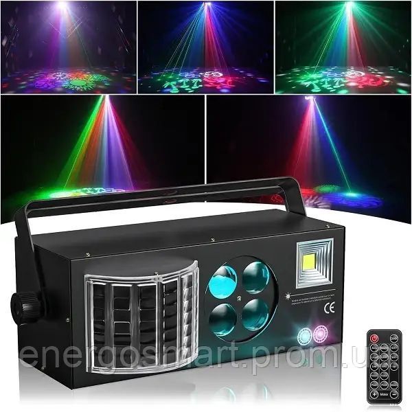 Energolux DJ-726 LED, 4v1, повноцінна RGBW, стробоскоп, cвітломузика з пультом, лазерний диско проектор 360&deg; з рухливим ефектом, DJ-726 фото