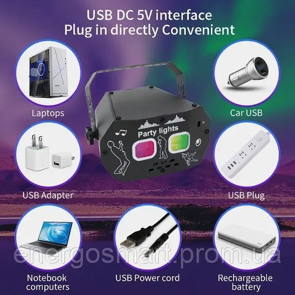 Energolux QR-406 LED+Laser, зіркове світло, cвітломузика з пультом, лазерний диско проектор 360&deg; з рухливим ефектом, активація під QR-406 фото