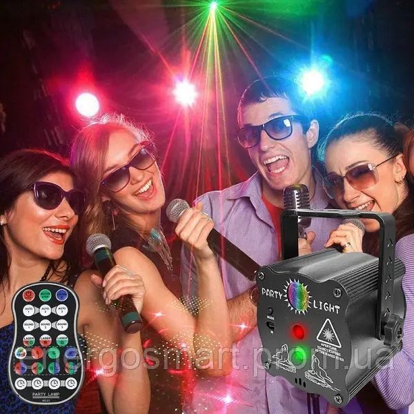 Energolux QR-410 LED+Laser, 90 ефектів, RGB, cвітломузика з пультом, лазерний диско проектор 360&deg; з рухливим ефектом, активація QR-410 фото