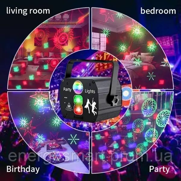 Energolux QR-425 LED RGB+Laser RG, з акумулятором 4000 мАг, cвітломузика з пультом, лазерний диско проектор 360&deg; з рухливим QR-425 фото