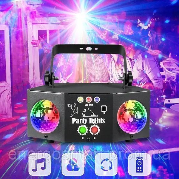 Energolux DJ-534 LED, 7 об&rsquo;єктивів, RGB, стробоскоп, cвітломузика з пультом, лазерний диско проектор 360&deg; з рухливим ефектом, DJ-534 фото