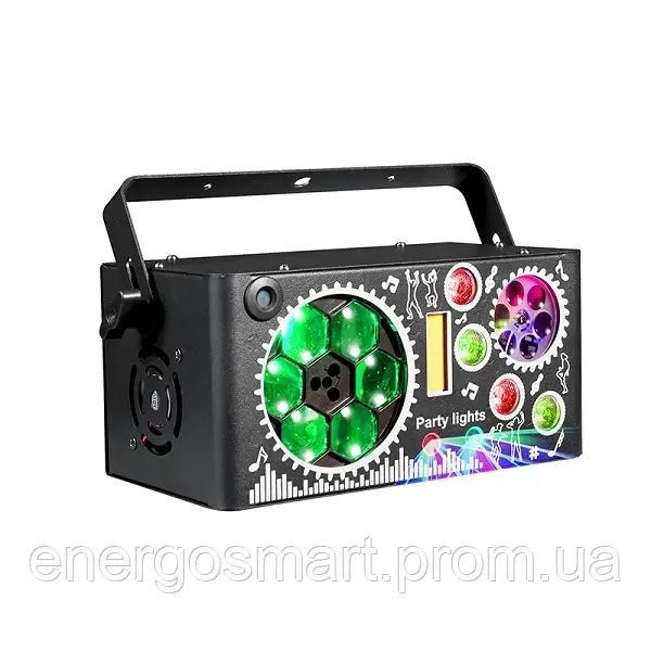 Energolux DJ-599 LED, 7v1, повноцінна RGBW, стробоскоп, cвітломузика з пультом, лазерний диско проектор 360&deg; з рухливим ефектом, DJ-599 фото
