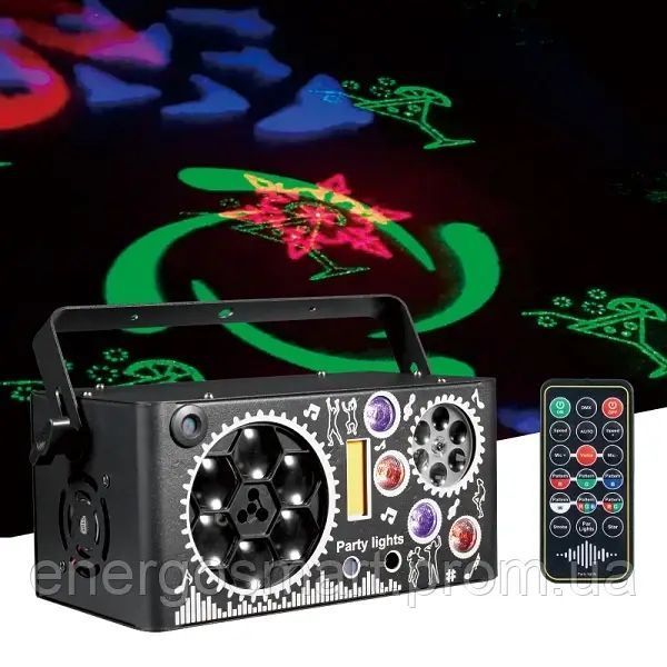 Energolux DJ-599 LED, 7v1, повноцінна RGBW, стробоскоп, cвітломузика з пультом, лазерний диско проектор 360&deg; з рухливим ефектом, DJ-599 фото