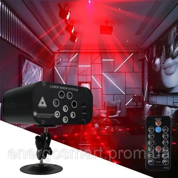 Energolux QR-409 LED 8 об&rsquo;єктивів,128 візерунків, ефект спалаху, cвітломузика з пультом, лазерний диско проектор 360&deg; з рухливим QR-409 фото