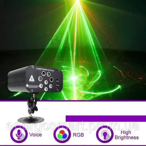 Energolux QR-409 LED 8 об&rsquo;єктивів,128 візерунків, ефект спалаху, cвітломузика з пультом, лазерний диско проектор 360&deg; з рухливим QR-409 фото
