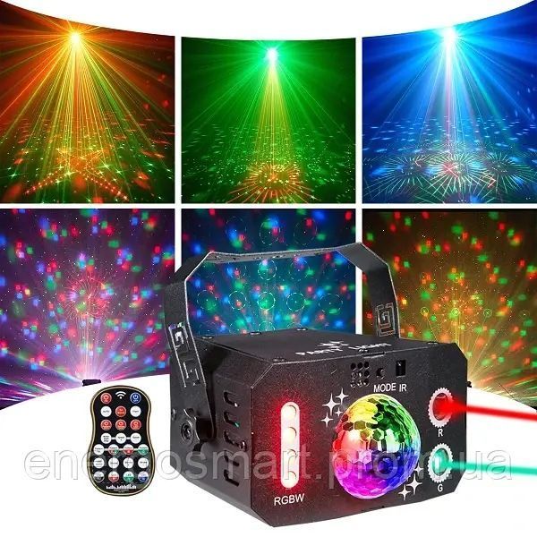 Energolux QR-431 LED,7 об&rsquo;єктивів, диско-куля RGB, ефект UV, cвітломузика з пультом, лазерний диско проектор 360&deg; з рухливим QR-431 фото