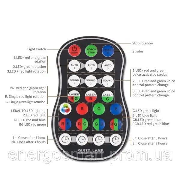 Energolux QR-305 LED+Laser,Bluetooth, диско-куля RGB, cвітломузика з пультом, лазерний диско проектор 360&deg; з рухливим ефектом, QR-305 фото