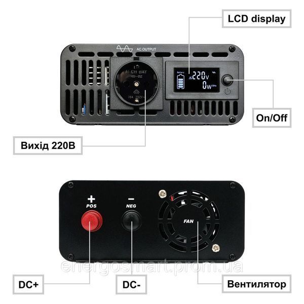 Інвертор Multicam RX-600/1200 з чистою синусоїдою, перетворювач з 12В в 220В, ідеально для дома, для котельного обладнання, RX-600 фото