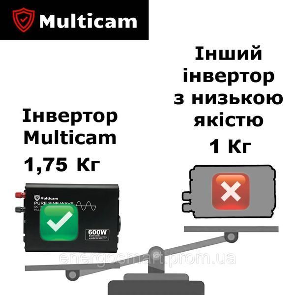 Інвертор Multicam RX-600/1200 з чистою синусоїдою, перетворювач з 12В в 220В, ідеально для дома, для котельного обладнання, RX-600 фото