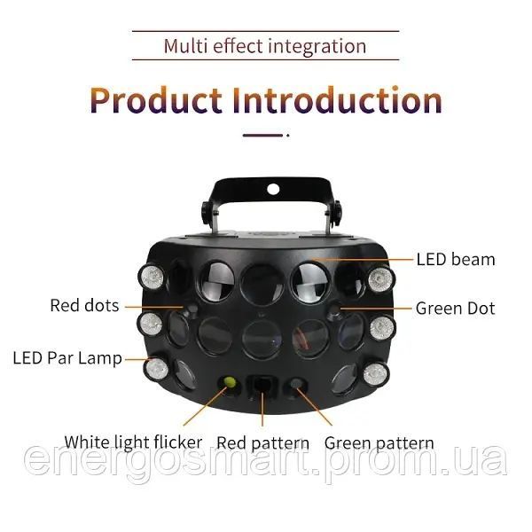 Energolux DJ-723 LED, 5v1, RGB, cвітломузика з пультом, лазерний диско проектор 360&deg; з рухливим ефектом, активація під ритм DJ-723 фото