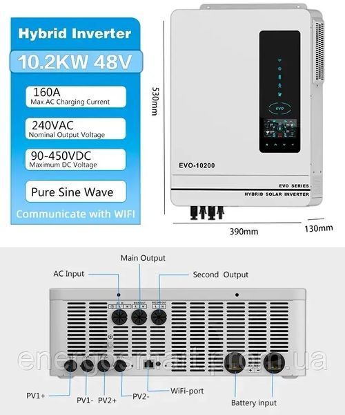Anern 10,2 кВт Гібридний інвертор з функцією підмішування AN-SCI-EVO-10200WF Anern 10,2 фото