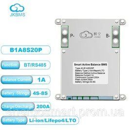 БМС JK-B1A8S20P 200A JiKong Smart BMS 200A 4S-8S Lifepo4 Li-ion LTO, з активним балансуванням 1А струм 200А JK-B1A8S20P 200A фото