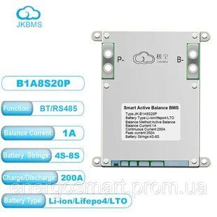 БМС JK-B1A8S20P 200A JiKong Smart BMS 200A 4S-8S Lifepo4 Li-ion LTO, з активним балансуванням 1А струм 200А JK-B1A8S20P 200A фото